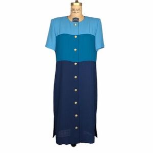 Handmade Vintage Blue Color Block Dress